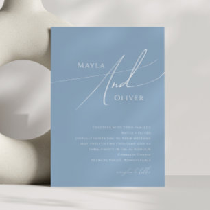 Whimsical Script   Dusty Blue Wedding Kaart