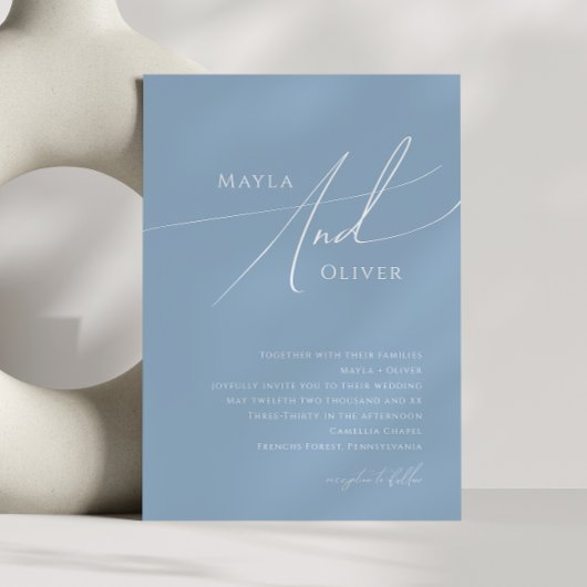 Whimsical Script | Dusty Blue Wedding Kaart