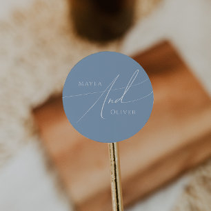 Whimsical Script   Dusty Blue Wedding Ronde Sticker