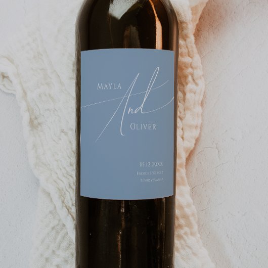 Whimsical Script | Dusty Blue Wedding Wijn Etiket