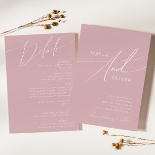 Whimsical Script Dusty Roos all in one Wedding Kaart