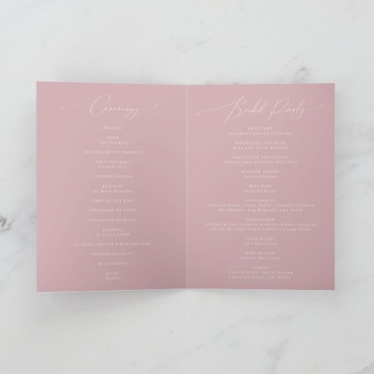 Whimsical Script | Dusty Roos Folded Wedding Programma (Binnen)