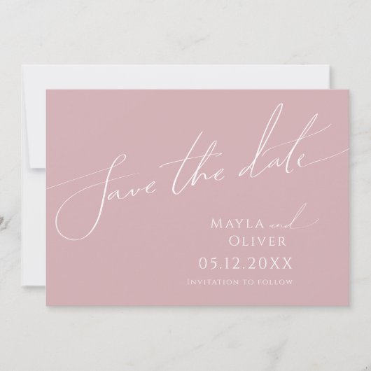 Whimsical Script | Dusty Roos horizontaal Save The Date (Voorkant)