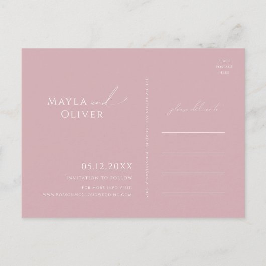 Whimsical Script | Dusty Roos Photo Save the Date Uitnodiging Briefkaart (Achterkant)