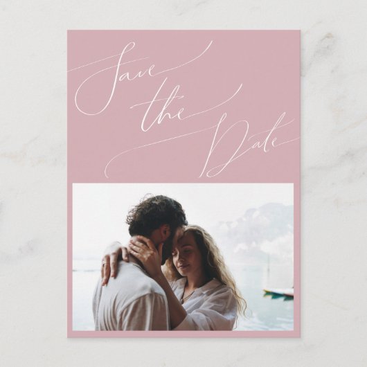 Whimsical Script | Dusty Roos Photo Save the Date Uitnodiging Briefkaart (Voorkant)