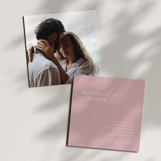 Whimsical Script | Dusty Roos Photo Square Weddens Kaart