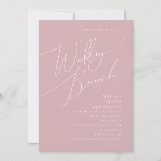 Whimsical Script | Dusty Roos Wedding Brunch Kaart (Voorkant)