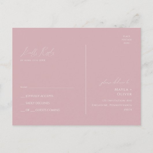 Whimsical Script | Dusty Roos Wedding RSVP Briefkaart (Achterkant)