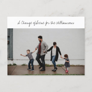 Whimsical Script Familie Foto Nieuw Huis Verhuizen Aankondigingskaart