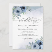 Whimsical Script Floral Dusty Blue Wedding Kaart (Voorkant)