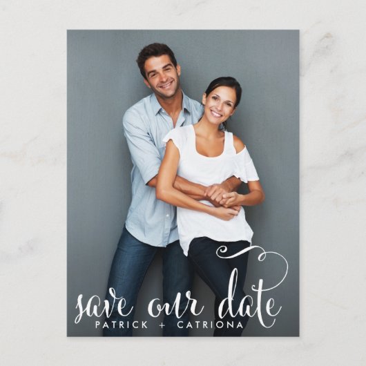 WHIMSICAL SCRIPT FOTO BEWAREN ONZE DATUM BRIEFKAAR AANKONDIGINGSKAART (Voorkant)