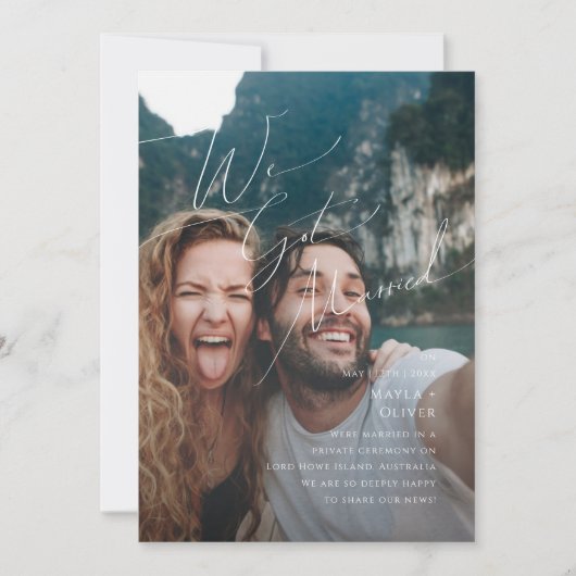 Whimsical Script Foto Elopement Aankondiging (Voorkant)