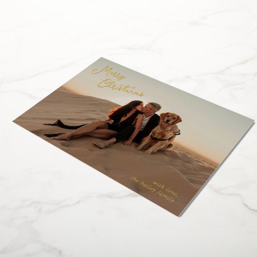 Whimsical Script Foto Moderne Kerstmis Folie Feestdagenkaart (Gedraaid)