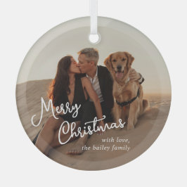 Whimsical Script Foto Moderne Kerstmis Glas Ornament