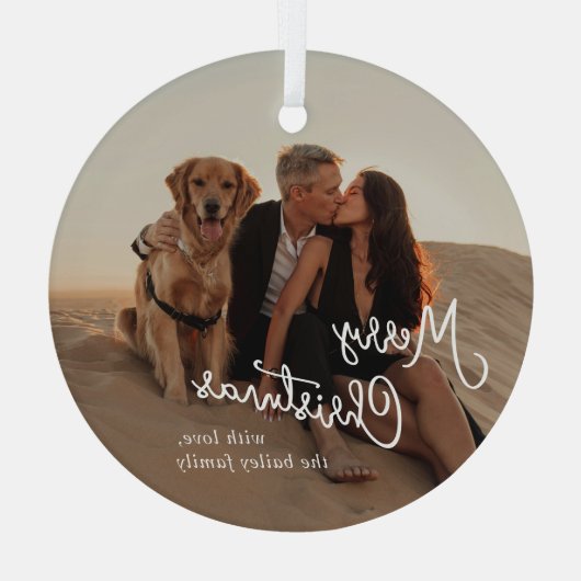 Whimsical Script Foto Moderne Kerstmis Glas Ornament (Achterkant)