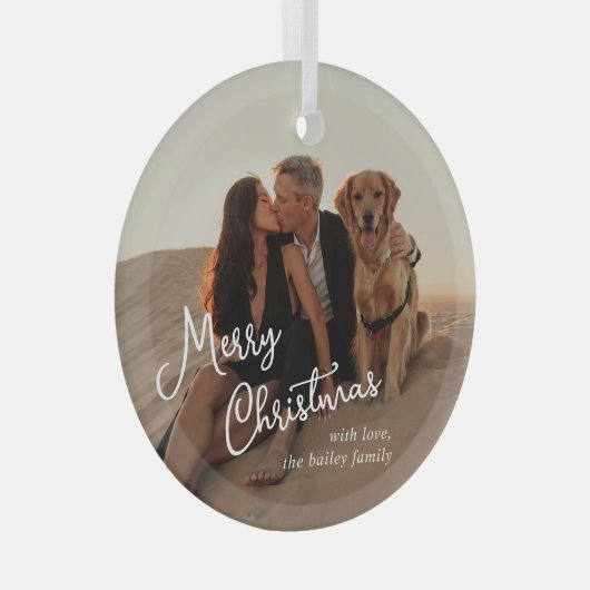 Whimsical Script Foto Moderne Kerstmis Glas Ornament (Voorkant Rechts)