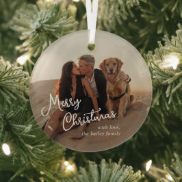 Whimsical Script Foto Moderne Kerstmis Glas Ornament