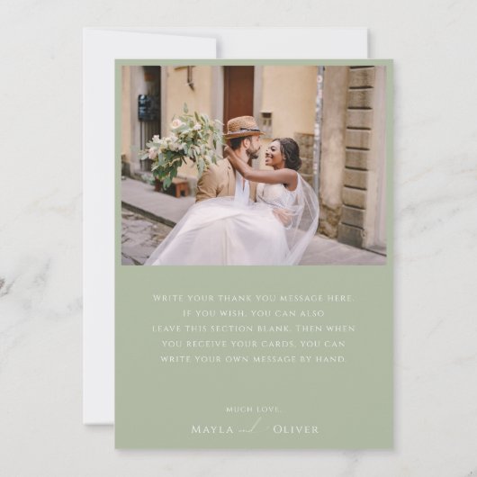 Whimsical Script | Foto Sage Green Flat Bedankkaart (Achterkant)
