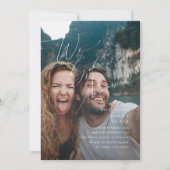 Whimsical Script Foto Trouwlocatie Aankondiging (Voorkant)