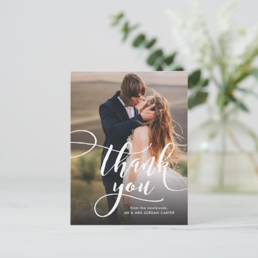 Whimsical Script Full Photo Weddenschap Hartelijk  Briefkaart (Staand voorkant)