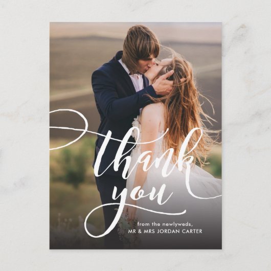 Whimsical Script Full Photo Weddenschap Hartelijk  Briefkaart (Voorkant)