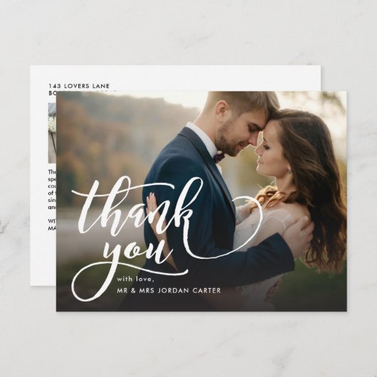 Whimsical Script Full Photo Weddenschap Hartelijk  Briefkaart (Voorkant / Achterkant)