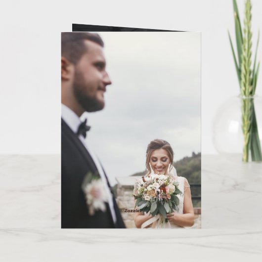 Whimsical Script Full Photo Weddenschap Hartelijk  Folie Wenskaart (Achterkant)