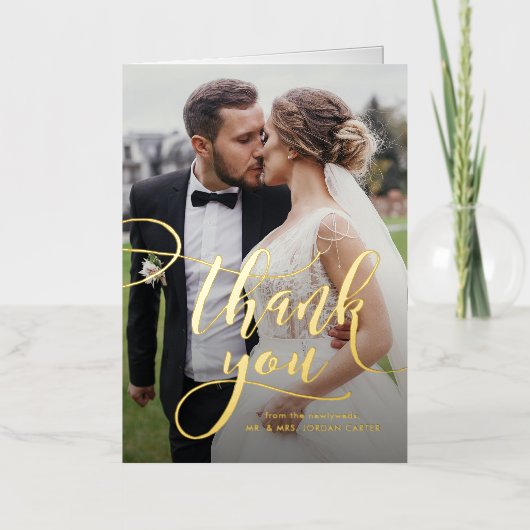 Whimsical Script Full Photo Weddenschap Hartelijk  Folie Wenskaart (Voorkant)