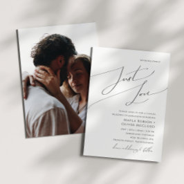 Whimsical Script Gewoon Liefde Foto Bruiloft Kaart