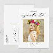 Whimsical Script Gold Glitter Foto Afstuderen Aankondigingskaart (Voorkant / Achterkant)