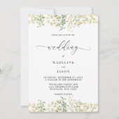 Whimsical Script Greenery Floral Wedding Kaart (Voorkant)