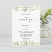 Whimsical Script Greenery Floral Wedding Kaart (Staand voorkant)