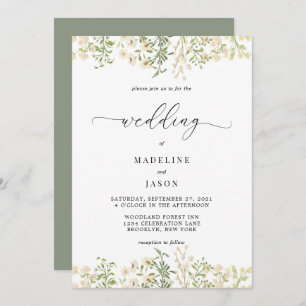 Whimsical Script Greenery Floral Wedding Kaart