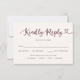 Whimsical Script Hart Traditioneel Huwelijks RSVP Kaartje