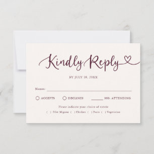 Whimsical Script Hart Traditioneel Huwelijks RSVP Kaartje