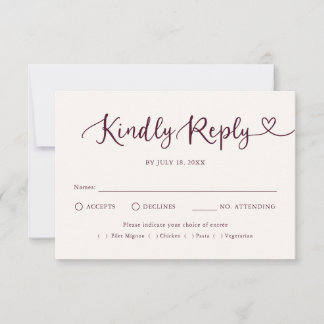 Whimsical Script Hart Traditioneel Huwelijks RSVP Kaartje