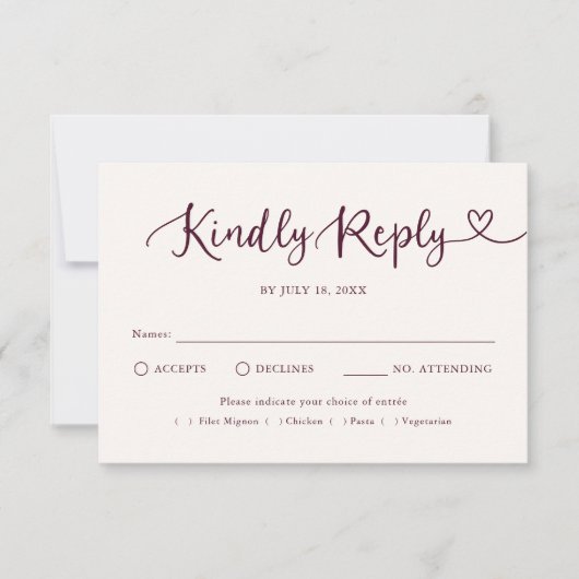 Whimsical Script Hart Traditioneel Huwelijks RSVP Kaartje (Voorkant)