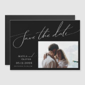 Whimsical Script | Horizontaal zwart sparen de Dat Magnetische Uitnodiging (Voorkant / Achterkant)