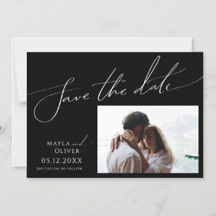 Whimsical Script   Horizontaal zwart sparen de Dat Magnetische Uitnodiging