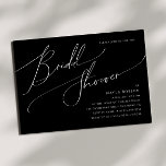 Whimsical Script | Horizontaal zwart Vrijgezellenf Kaart<br><div class="desc">Dit slimme script | De zwarte horizontale bruiddoucheuitnodiging is perfect voor uw klassieke, eenvoudige zwarte en witte, minimale moderne boho-vrijgezellenfeest. Het ontwerp biedt elegante, delicate en romantische handgeschreven kalligrafie met een formele shabby chic typografie. De blik zal goed gaan met om het even welk trouwseizoen: lente, zomer, herfst, of winter!...</div>