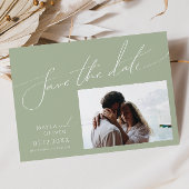 Whimsical Script | Horizontale foto Sage Green Save The Date