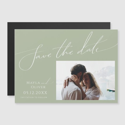 Whimsical Script | Horizontale opslag datum Magnetische Uitnodiging (Voorkant / Achterkant)