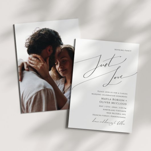Whimsical Script Just Love Photo Wedding Kaart