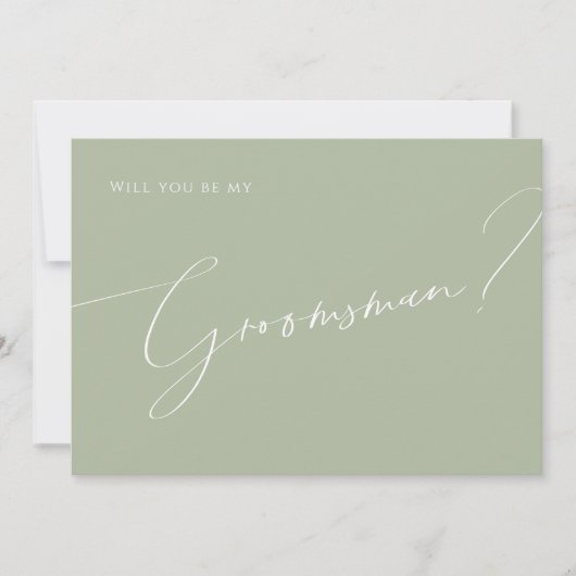 Whimsical Script | Kaart Sage Groomsman-voorstel (Voorkant)