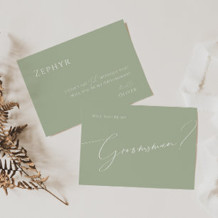 Whimsical Script   Kaart Sage Groomsman-voorstel