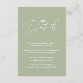 Whimsical script kalligrafie salie groen QR bruilo Informatiekaartje