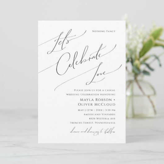 Whimsical Script Let's Celebrate Love Wedding Kaart (Staand voorkant)