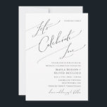 Whimsical Script Let's Celebrate Love Wedding Kaart<br><div class="desc">Dit whimsical script vieren de liefdestrouwuitnodiging is perfect voor je klassieke eenvoudige zwarte en witte minimale moderne boho bruiloft. Het ontwerp biedt elegante, delicate en romantische handgeschreven kalligrafie met een formele shabby chic typografie. De blik zal goed gaan met om het even welk trouwseizoen: lente, zomer, herfst, of winter! Het...</div>