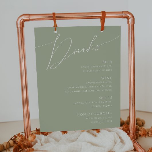 Whimsical Script | Menu Sage Green Wedding Drinken Poster