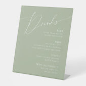 Whimsical Script | Menu Sage Green Wedding Drinken Reclamebord Met Voetstuk (Voorkant)